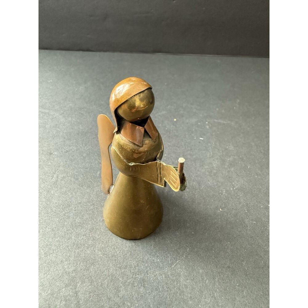 Vintage Handcrafted Copper Brass 4”H Praying Angel Candle Holder Made In Mexico